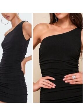 Livi by Olivia Rae One Shoulder Ruched Mini Dress Black NWTS